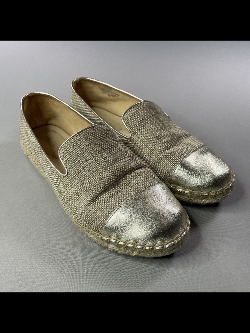 Talbots Shoes Womens 9 brown gold leather jute slip on espadrilles preppy casual